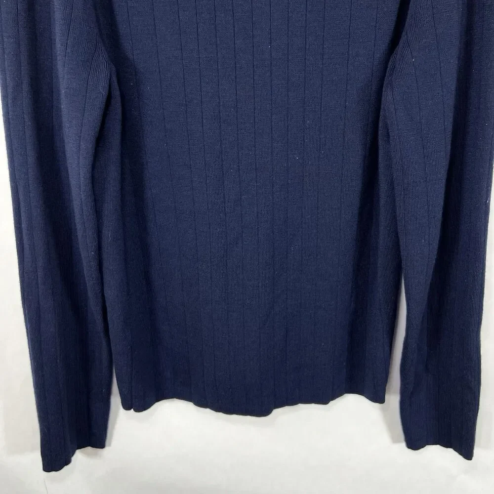 Banana Republic Extra Fine Merino Wool Sweater Mens Medium Navy 1/4 Snap Mock